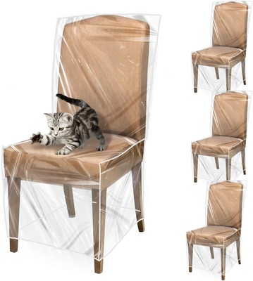 PAMASE 4 Pack Plastic Dining Chair Protectors with Backrests - Clear 