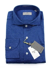 Canali Shirt Mens Large Dark Blue Modern Fit Micro Pattern Made Italy Cotton