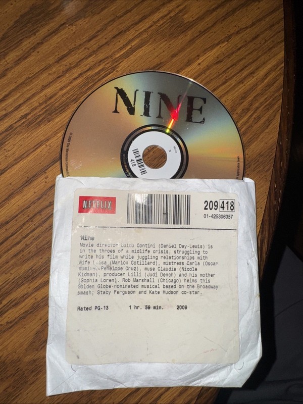 Original Netflix Rental "Nine" Disc with Sleeve DVD