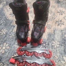 Roller Derby Youth Adjustable Convertible Skates Size 3-6 Red Black Quad Inline