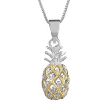 Sterling Silver with Yellow Gold Plated Accents Small Pineapple Pendant Neckl...