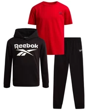 Reebok Boys Sweatsuit Set - 3 Piece Athletic Pullover Hoodies 10, Black 