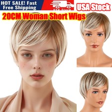 Short Blonde Wigs for Women Blonde Wigs with Sided Bangs Straight Layered Hair