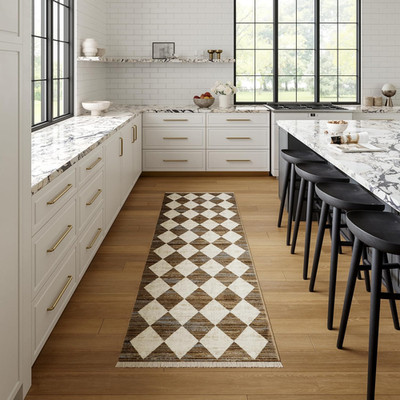 Durable Fringed Indoor Area Rug, Easy Clean, 2'8'' x 7'10'', Meline Beige