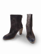AllSaints Chocolate Brown Suede Block Heel Ankle Boots Size 40