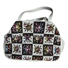 Vintage 1950's Mid Century Needlepoint Floral Purse Handbag Pocket Beige