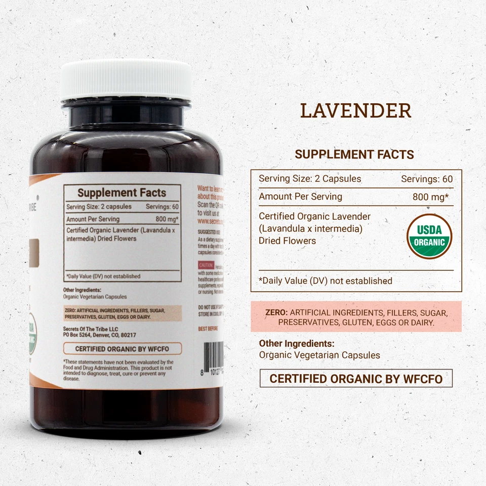 Cápsulas orgânicas de lavanda Secrets Of The Tribe, 400 mg - Imagem 4 de 4