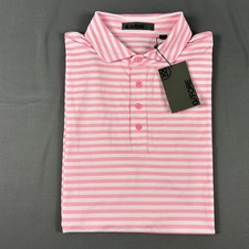 G/Fore G4 Golf Shirt Polo Striped Large Pink Polyester Spandex NWT MSRP 110