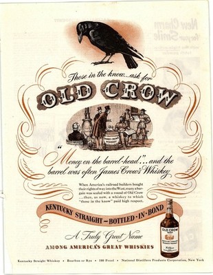 Old Crow Whiskey Magazine Ad Black Crow Bourbon Kentucky Straight 1940s AD148