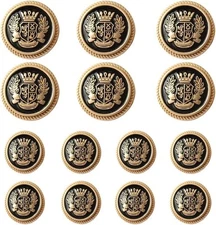 14 Pieces Black Gold Metal Blazer Button Set 15mm 20mm 15mm,20mm, 