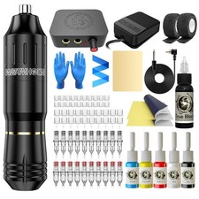Wireless Tattoo Kit Complete for Beginners Pen Machine with Power Supply Needles