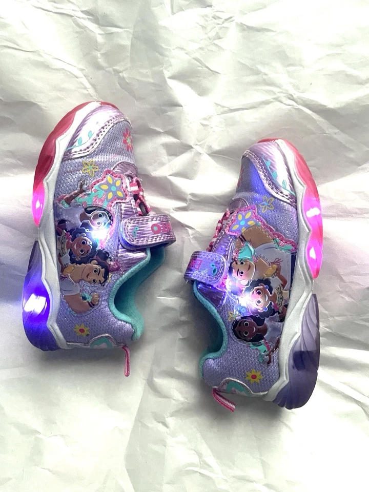 Disney Niñas Encanto Iluminado Zapatos Tenis Brillo Gancho y Lazo Púrpura Niños 9 Foto 2 de 4