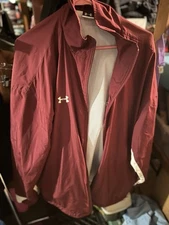 Men's Under Armour Windbreaker Full Zipper Lightweight Maroon Red White Jacket