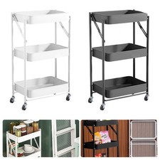 3 Tier Metal Folding Trolley Cart Storage Rolling Shelf Beauty  Boxing Day Deal
