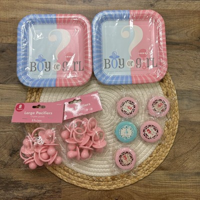 Baby Shower Party Supplies Favors LOT Bump Measures Binkies Plates NEW Pink Blue