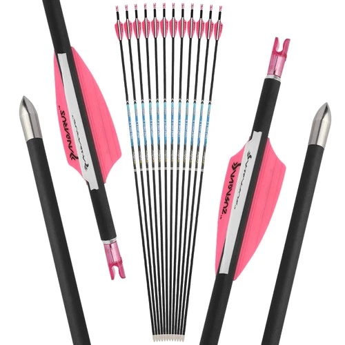 12X Pure Carbon Arrows SP200-1500 Archery Vanes ID4.2mm Tips Hunt PANDARUS .003"