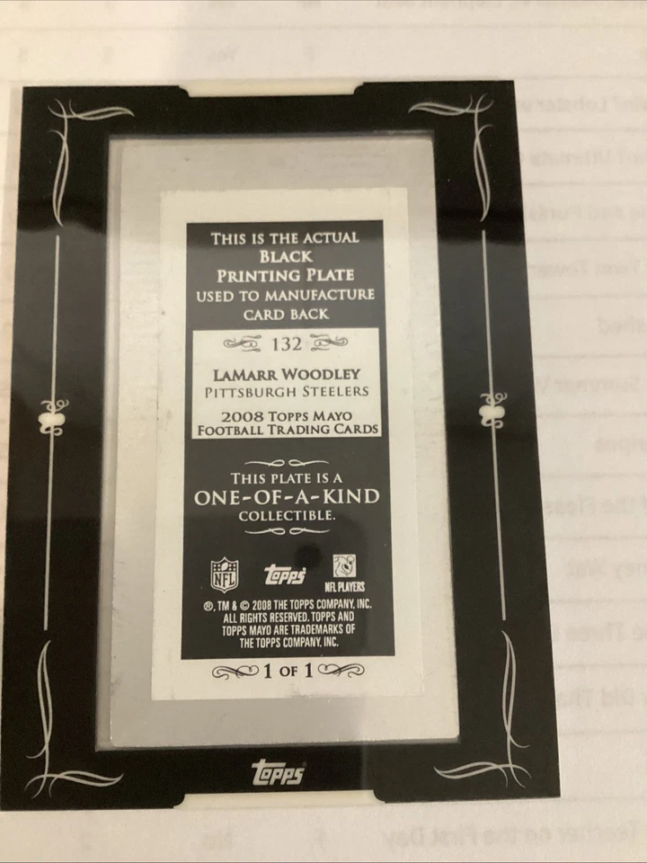 2008 Topps Mayo Mini 1/1 Printing Plate Lamar Woodley - Image 2 of 4