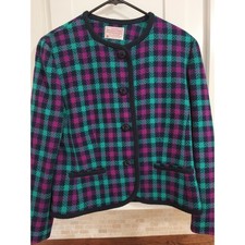 Vintage Petite Pendleton Wool Plaid Blazer Jacket Teal Purple Made in USA 10