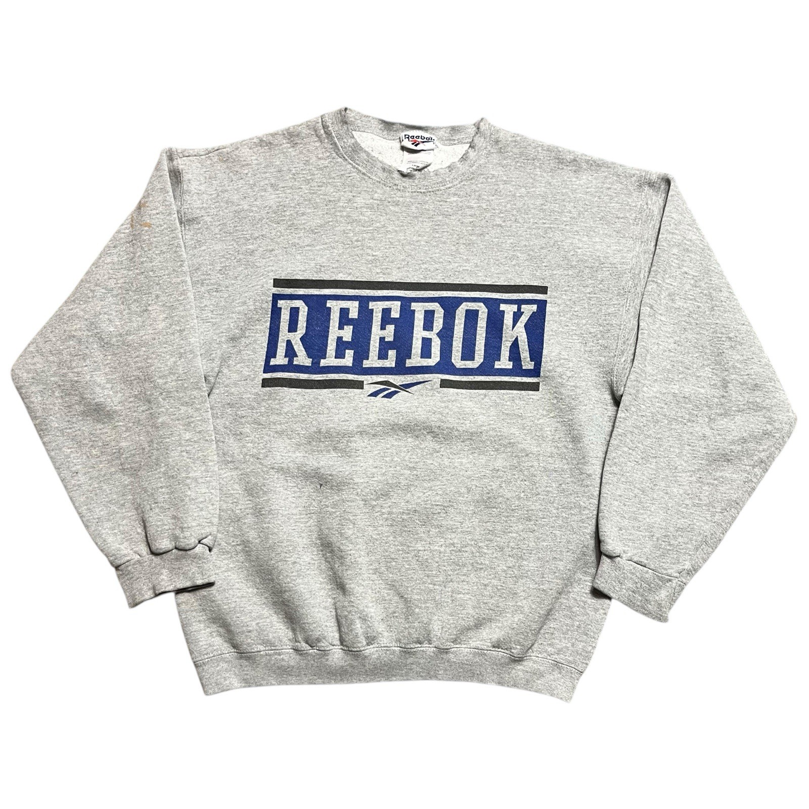 Vintage Reebok Crewneck Sweatshirt L Gray 90s Big Logo Graphic Sportswear