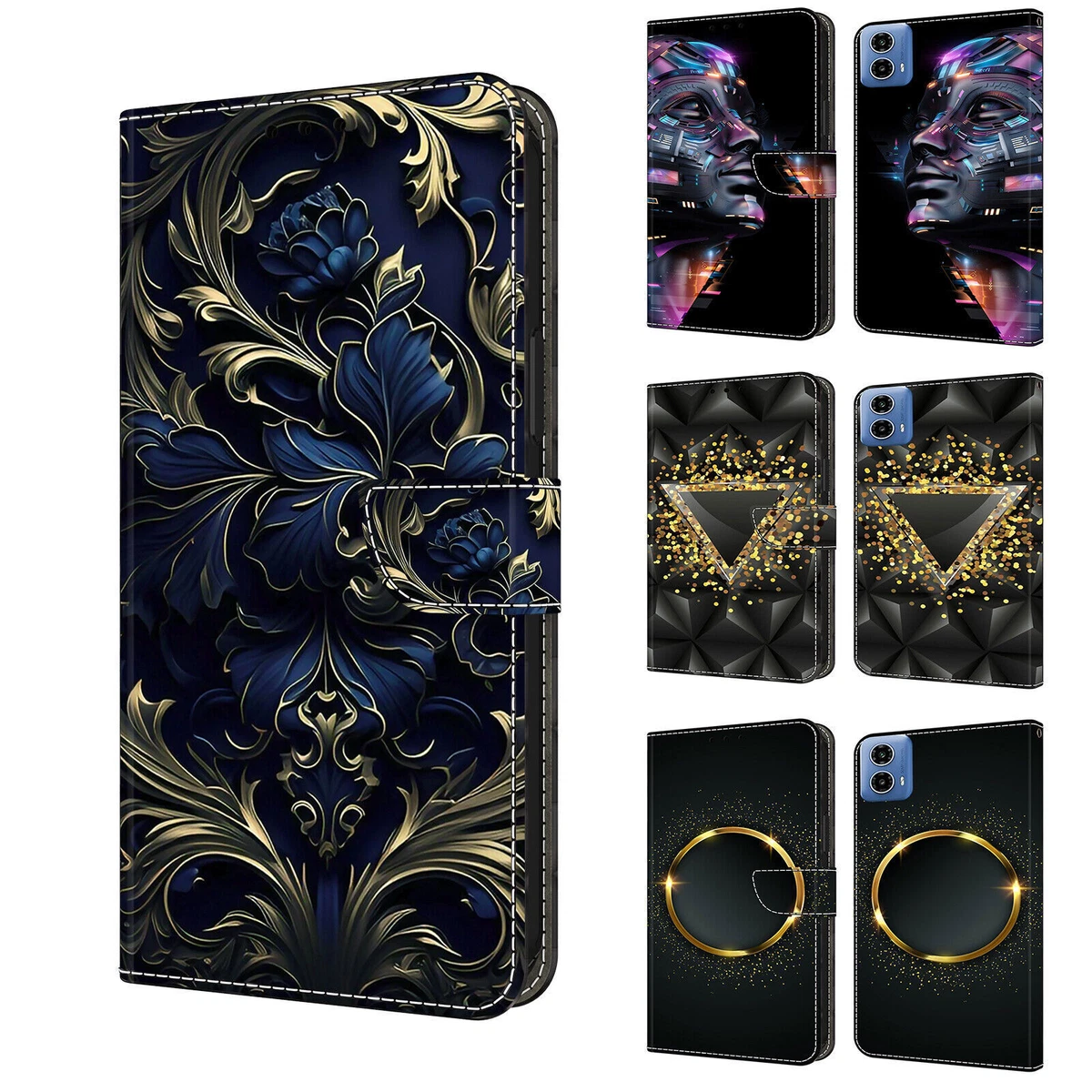 Custodia A Libro Con Portafoglio Per Motorola Moto G72 – Dipinta Con Chiusura Magnetica, Slot Per Carte E Supporto (oro E Argento)