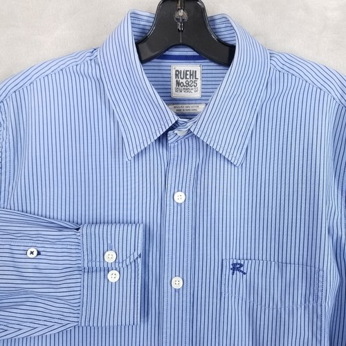 Vintage Ruehl 925 Shirt Men XL Blue Pinstripe Cotton Long Sleeve Y2K Normcore