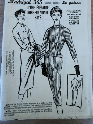 Patron De Couture Vintage MADRIGAL N°348 - Robe Blousante Année 1950, Taille 44, Occasion