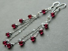 Alex Polizzi Style Long Earrings ~ AAA GARNET Gemstones & 925 Sterling Silver
