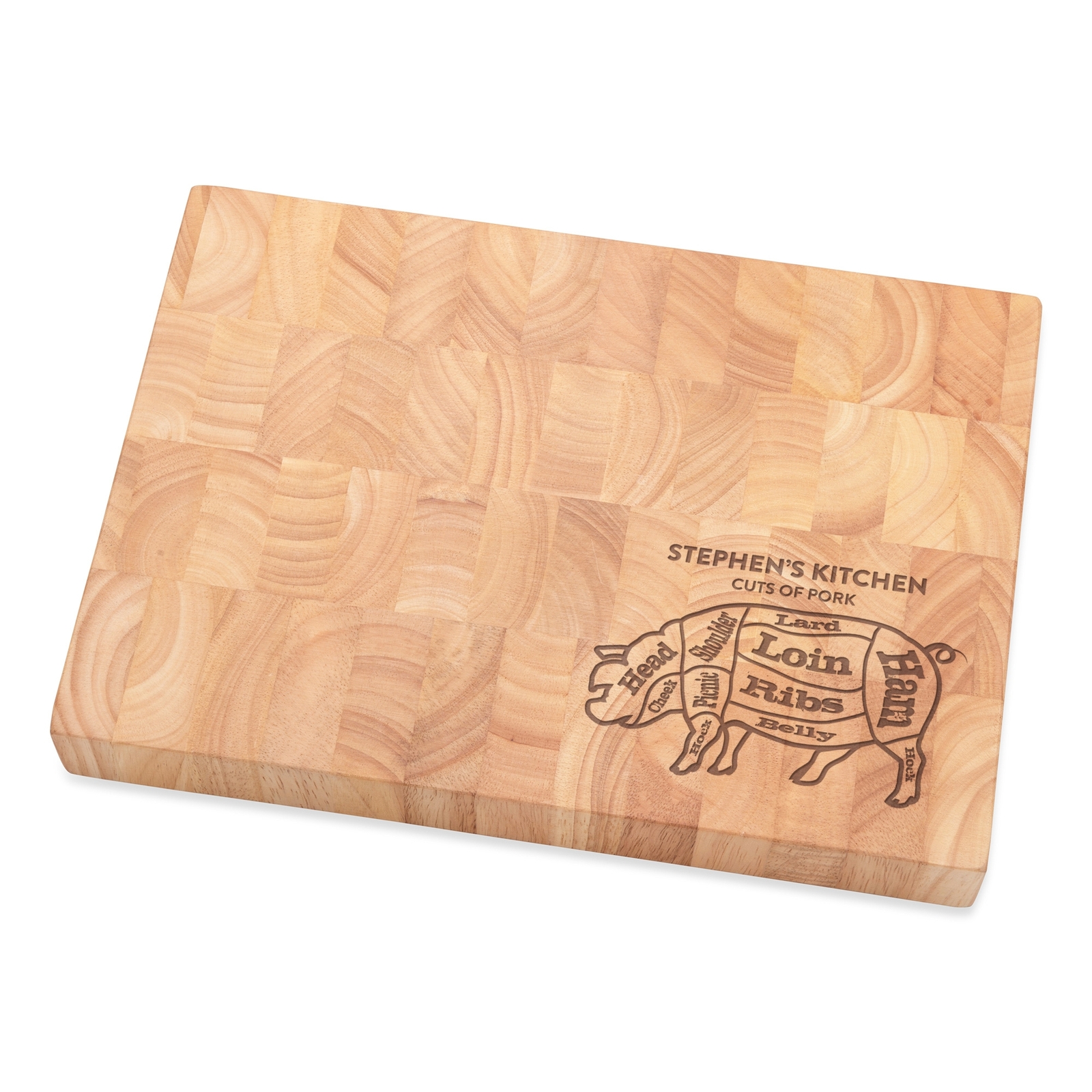 Personalised Name Cuts Of Meat Pork Pig Butchers Corner Wooden Chopping Board En