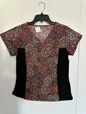 Ecko Unltd Women's Scrub Top Blues Flowers Circles Size X Small NWT