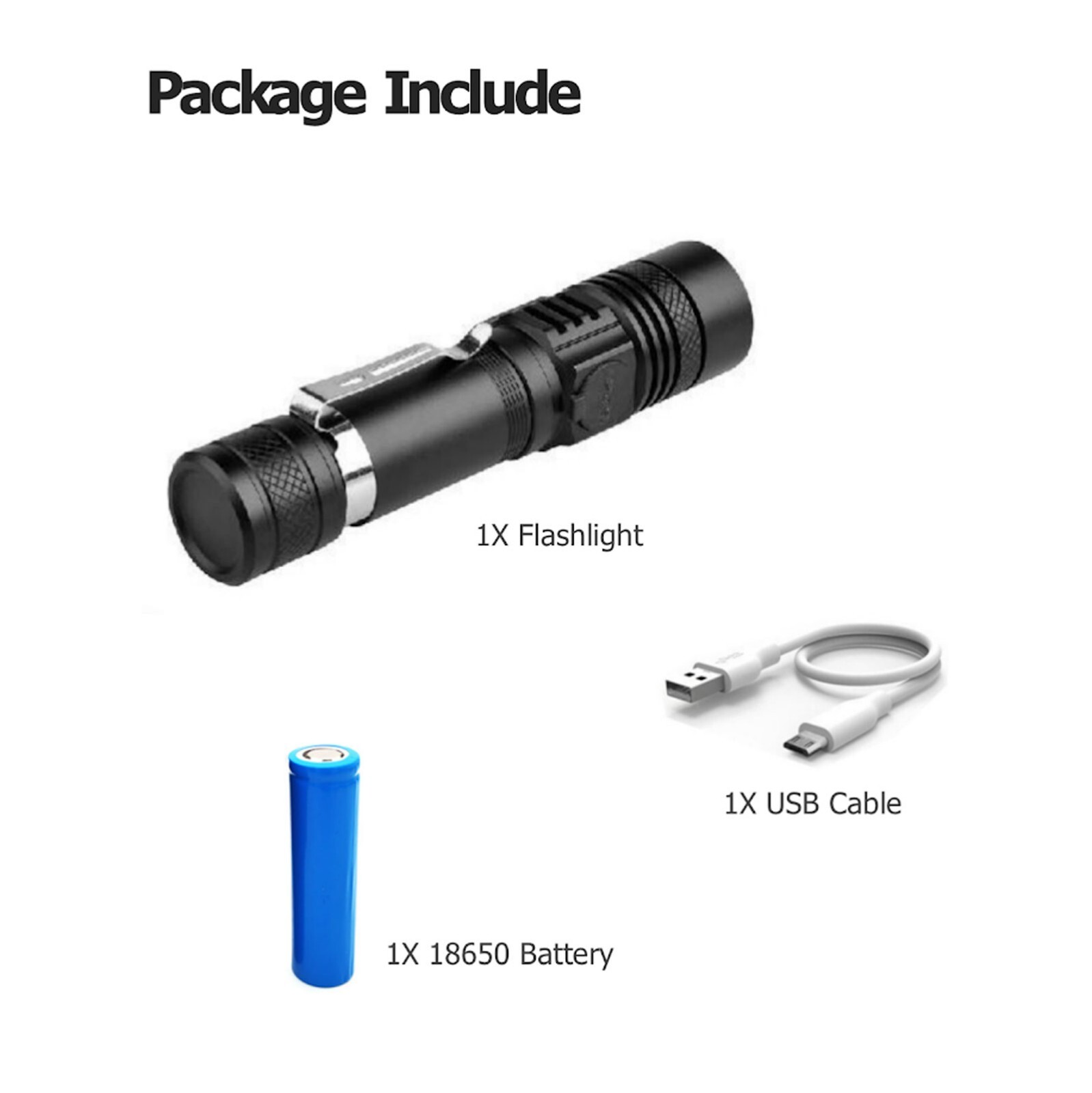 Super Bright LED Tactical Flashlight Zoomable Rechargeable USB Adjustable 3 Mode - Picture 11 of 24