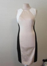 ANN TAYLOR womens 4 neutral textured color block sleeveless career dress NEW