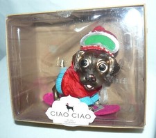 Ciao Ciao Glass Christmas Ornament 5" Snowboarding Puppy Dog Glitter
