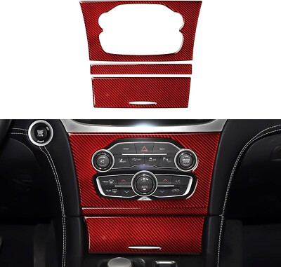 Red Real Carbon Fiber Console A/C Climate Panel Trim Fits 15-23 Chrysler 300