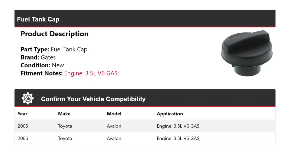 Puertas tapa tanque combustible gas 3,5 L V6 para Toyota Avalon 2005-2006 Foto 2 de 4