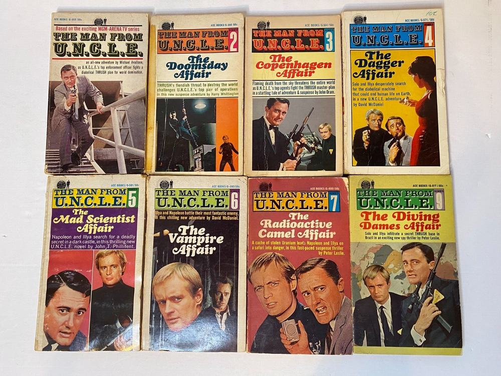 The Man From U.N.C.L.E. (Uncle) Vintage Paperback Book Lot of 8 - #s 1-7, 9