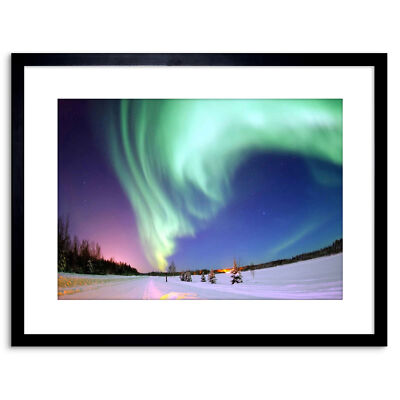 Foto Himmelslandschaft Weltraum Aurora Borealis Nordlichter gerahmter Druck 9x7 Zoll