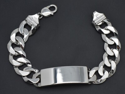 925 Sterling Silber Panzerkette ID Armband Geschenk Ihn 16,2 mm Kette 73,7 g