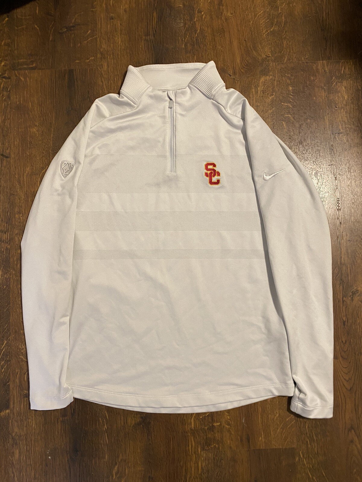 Nike Dri-Fit Standard Sweater White 1/4 Zip Size M USC Trojans Pac12 NCAA