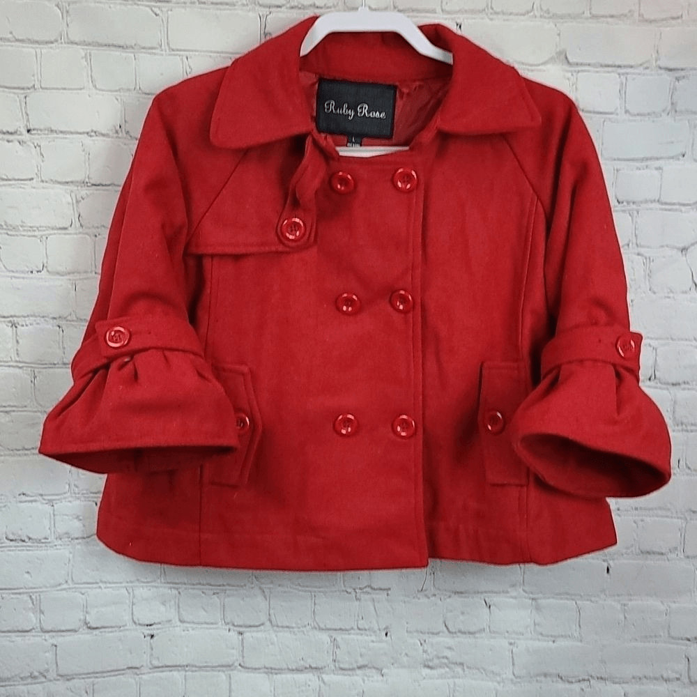 Vtg Ruby Rose Red double breasted Wool Peacoat Pr… - image 2