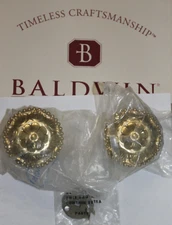 Baldwin Estate Round Floral Brass Knob Pair 5068-030 Polished Brass NEW!! NOS!!