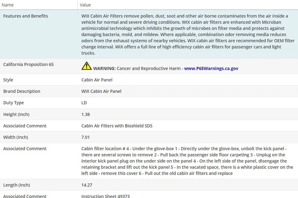 Filtro de aire de cabina WIX para MERCEDES-BENZ SLK280 2006-2008 V6-3,0 L Foto 3 de 4