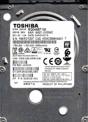 MQ04ABF100  AAH AA21/JU004C,  HDKCB88H2A01 T  TOSHIBA SATA 1TB