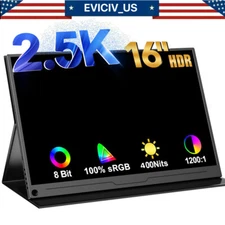 EVICIV 16" 1200:1 2K QHD Portable Monitor 400cd/m² HDR Screen USB C HDMI Display