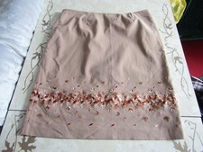 Women's Anna Morelle Beige Floral Embroidered Straight Stretch Skirt UK Size 18