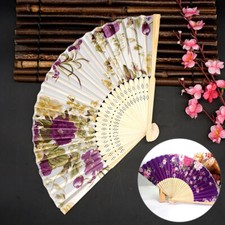 Chinese Hand Held Fan Wood Cloth Flower Folding Fan Wedding Party Dance Fans New