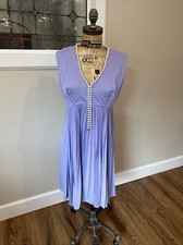 1960s Purple Dress-party Pearl Neck Formal Cocktail Pleated Full Zip Back