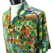Vtg PINEAPPLE CONNECTION Hawaiian Shirt Hula Girl Floral Rayon Mens M RARE EUC 