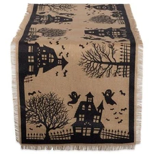 Halloween Table Runner 14x108 Black and Tan Jute for Spooky Decor