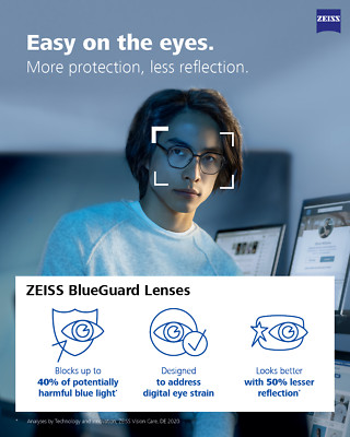 Zeiss BlueGuard Single Vision Lenses (Reglazed Into Your Own Frame) 1.5 Index