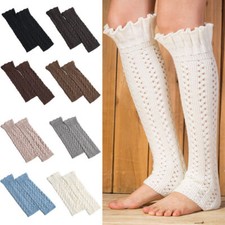 Women Solid Crochet Leg Warmer Sleeve Winter Warm Knitted Boot Socks Tights